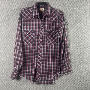 Maverick Mens Shirt Size 15-15.5 Red Plaid Western Pearl Snap Cowboy Long Sleeve